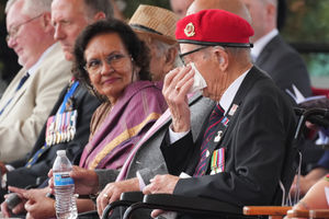 A veteran wipes his eyes as he becomes emotional during the national Service of Remembrance, hosted by the Royal British Legion in partnership with the Government, to mark the 80th Anniversary of VJ Day at the National Memorial Arboretum in Alrewas, Staffordshire. Picture date: Friday August 15, 2025. PA Photo. Photo credit should read: Christopher Furlong/PA Wire 