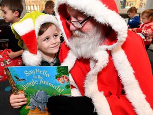 Supporting image for story: 'We all had tears in our eyes' - Santa flies in bearing books in visit to Shrewsbury primary school