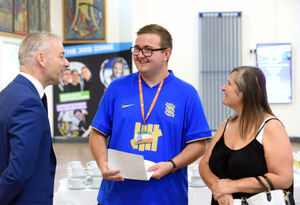 Rhys Evans was all smiles hfter opening his A-level results. Photo: Russell Davies Photography