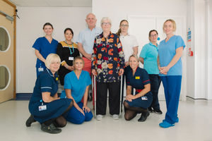 Ruth Denney with Consultant Mr Niall Graham, and some of the clinical team that cared for her during her treatment at RJAH.