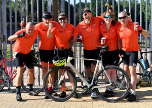 The Ride for Joe event at WV Active, Aldersley, in memory of Joe Guy.Crazy Members of the Flying Monkey Space Invaders Cycling Club.