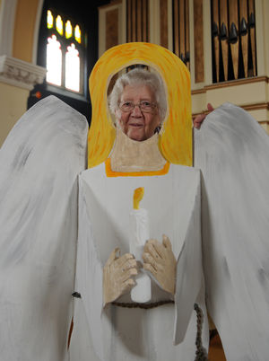  Getting ready for a Christmas event in June, Vera Cullimore, at Wylde Green United Reformed Church