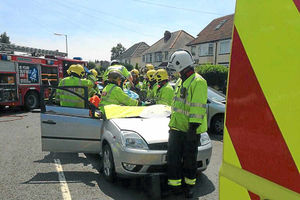 The crash in Wolverhampton Road East, where firefighters had to take the roof off a Fiesta Twitter photo: @BilstonFire