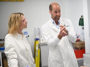 Supporting image for story: Prince of Wales and Cate Blanchett don lab coats to see eco brand at work
