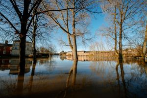 The flooding at Coleham Head on Friday