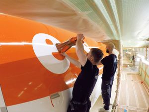 An easyJet plane being painted