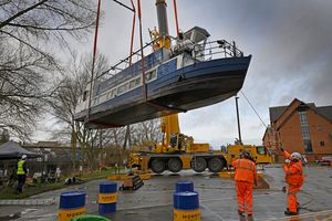 The boat was lifted onto Frankwell Car Park.