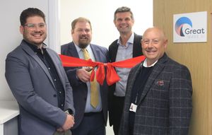 Pictured (from left) Great Wave AI Co-Founder and Chief Technology Officer Harrison Kirby, Lichfield MP Dave Robertson, Great Wave AI Co-Founder and Chief Executive Officer Jack Perschke and Lichfield District Council Cabinet Member Councillor Phil Whitehouse.