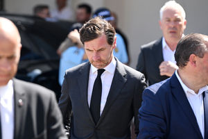 Porto FC President Andre Villas-Boas at the wake of Diogo Jota being held at Sao Cosme Chapel in the town of Gondomar near Porto