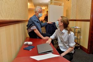 Peter Hill, 82, chats to Mark Stone, medical director