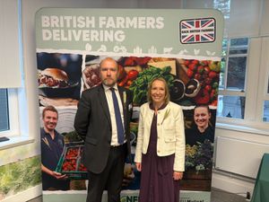 Helen Morgan (right) said farmers 'deserve better'. Pictured is Mrs Morgan with  the NFU’s Regional Director for the Midlands, Rob Newberry