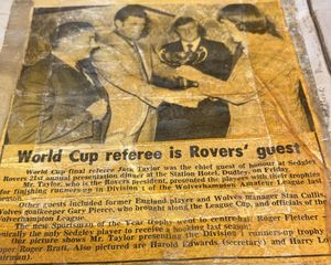 Newspaper cutting about World Cup referee and Rovers president Jack Taylor