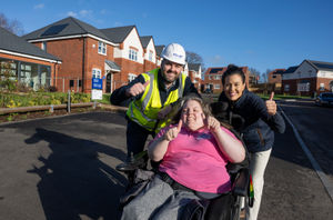 Ceri Davies BEM (centre) with Miller Homes staff at Astley Croft