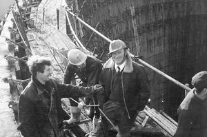 The construction of Ironbridge power station. It shows work on one of the cooling towers. Date is likely to be 1966 or 1967. This picture was shared by Mr Vic Thompson who is not in the photo but worked on the project from 1964 to 1968, initially as an engineer, and later as site agent for contractor Kier Ltd.