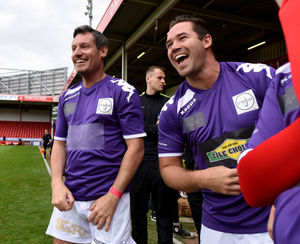 Smile For Joel charity football match at Bescot Stadium, Walsall in 2017. Dean Gaffney and Katie Price's husband Kieran Hayler                                                                                                        
