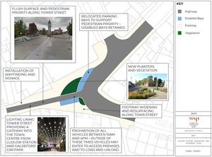 Tower Street – Pedestrian gateway, public space improvements and time-restricted loading. Picture: Shropshire Council