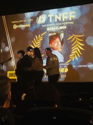 Eleven year old Reece Jagpal-Mohan giving his acceptance speech for winning Best Actor in a short film at The North Film Festival in Barcelona.