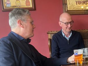 Keir Starmer and Pat McFadden at the Hail the Ale bar in Wolverhampton
