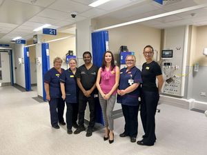 Mr Subramanian Kumaran, Natalie Dulson, Centre Manager, and Natalie Rose, Matron, with other members of the Emergency Department team in new healthcare facilities.