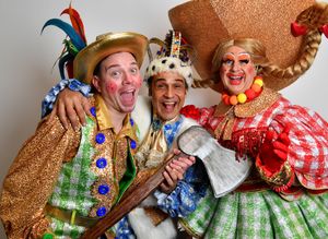 Chico Slimani is starring in this years panto for Mary Stevens Hospice, at Stourbridge Town Hall, He is pictured with fellow cast members Will Phipps and Wally Wombat.