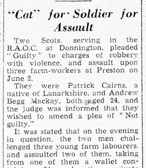 A Shropshire-based soldier was sentenced to six strokes of "the cat" in 1946.