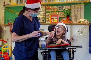 Aimee with nurse Manda at Acorns in Walsall