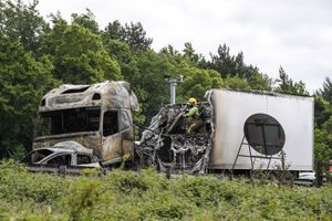 A lorry and car were destroyed after they both caught fire on the M6. Photo: SnapperSK