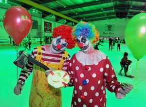 Telford Ice Rink is getting ready to host its Halloween event. Pictured as scary clowns are Gaynor Thompson and Steven Farmer