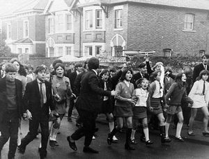 Pupils demonstrate following the sacking of drama teacher R.G. Gregory from The Grove School, Market Drayton. Picture was taken on December 17, 1970.