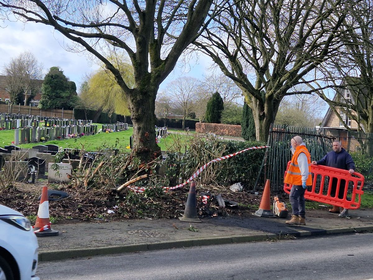 Van crashes into fence at Walsall cemetery narrowly missing the gravestones