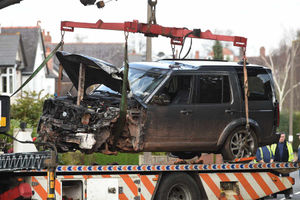A Land Rover stolen from the family home is recovered from Norton Road where it crashed after the stabbings