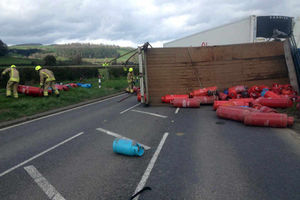 Emergency services at the scene of the crash near Welshpool. Photo: @DPPNPTWelshpool
