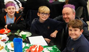 Joshua Corfield, Max Meredith, Ethan Hughes and Craig Battrick headteacher from St Lawrence primary school