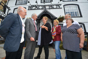 Pictured with the Hamiltons are, from left, Roy Norris, Councillor Joy Jones, Patrick Cain and Sam Cain
