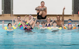 Swimmers Adam Peaty, Ellie Simmonds and Michael Gunning at Smethwick Swimming Centre. Photo: Chris Radburn/PA Wire