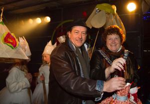 Whitchurch Mayor Peggy Mullock and actor Ian Bartholomew turning on the lights Whitchurch Christmas light switch on 2012
