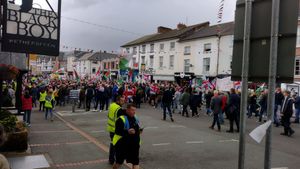 Hundreds of people joined the protest, which marched down Broad Street.