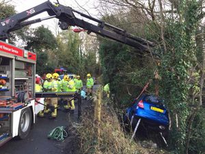 Fire crews recovering the car. Photo: @SFRSWellington