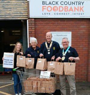 Black Country Foodbank CEO, Jen Coleman, Rtn Jeanette Smith, Kinver Club President Graham Smith and DG Jonathan Wilding.