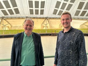 David Woollcombe, President of Peace Child International with Shea Ferron at the iconic Llangollen Pavilion.
