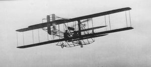 The Honourable Charles S. Rolls in his Wright biplane, flying over Dunstall park 1910. Two weeks later he died in the same aircraft at an event in Bournemouth.