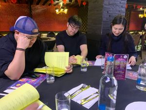Vy-Liam Ng, Chi Lam & Polly Yiu learning their lines prior to filming 