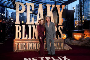 Karen Carney (left) and Carlos Gu attending the global premiere for Peaky Blinders: The Immortal Man at Symphony Hall, Birmingham. Photo: Jacob King/PA Wire