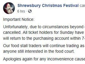 Supporting image for story: Shrewsbury Christmas Festival cancelled after one day
