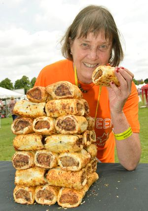 Christine George gets ready for a game of sausage roll jenga