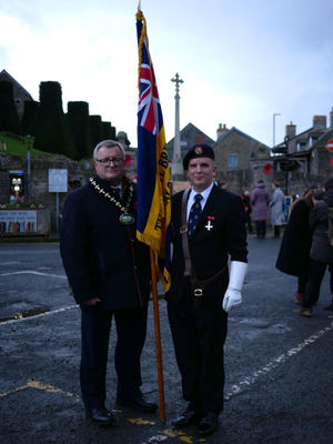 Powys County Council Chairman Councillor William Powell with Powys County Councillor and Standard Bearer Gareth Ratcliffe MBE. Pic by Andy Compton
