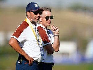 Jose Maria Olazabal, left, and Luke Donald at the Ryder Cup in Italy