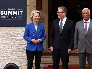 Prime Minister Sir Keir Starmer with European Commission president Ursula von der Leyen and European Council president Antonio Costa ahead of the UK-EU Summit at Lancaster House, in central London