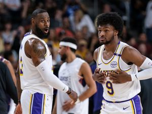 Supporting image for story: Lebron James plays alongside son Bronny in pre-season outing