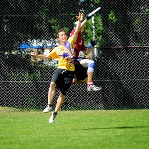 University student Andrei Mandzuk playing Ultimate frisbee
